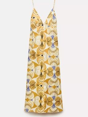 ZARA Cotton Printed Midi Dress ZW Collection Multicolored Yellow 3473/174 S